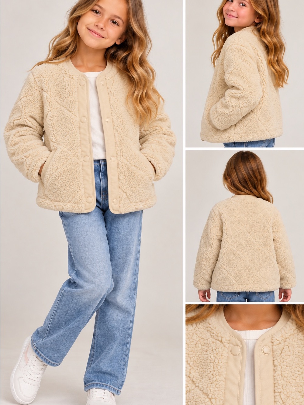🤍 H&M Girls Cozy Teddy Sherpa Jacket – Size 6–8